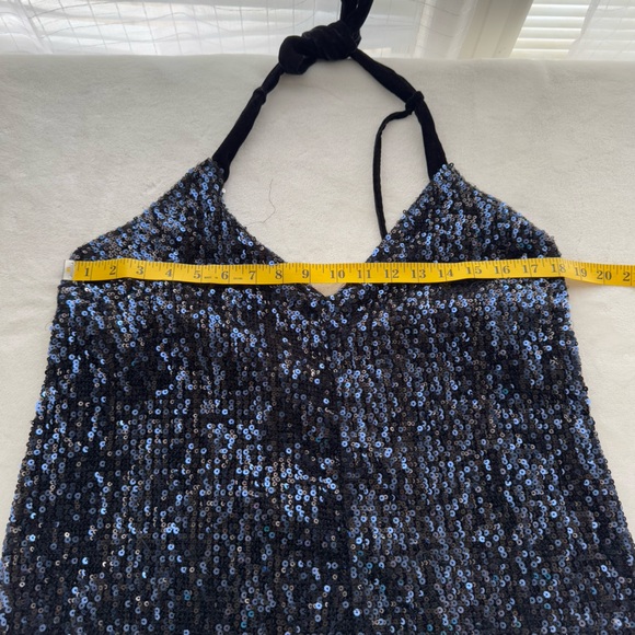 Free People Sequin Navy Blue Tie Open Back Sparkle and Shine Romper Medium - Picture 7 of 8